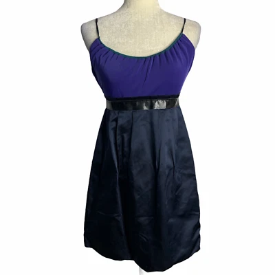 Vintage Vera Wang Sleeveless Mini Dress 0 Blue Silk Blend Pleated Empire Waist  - Image 1 of 4