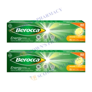 2 x Berocca Energy Vitamin B and C 15 Tablets - Orange Effervescent = 30 Tabs - Picture 1 of 4