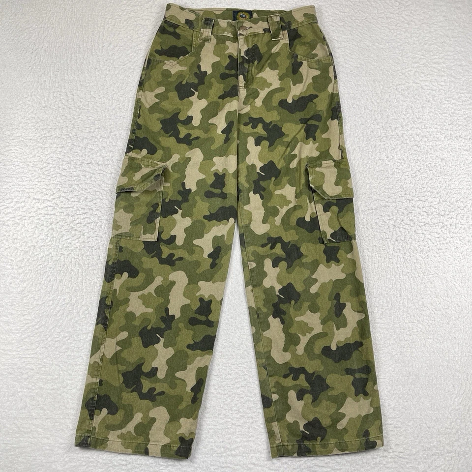 Paris Blues Pants Womens 5 Green Army Camo Cargo Y2K Vintage Wide Leg Skater - Image 1 of 4