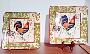 Certified International Le Rooster 10 3/4" Square Plates by Geoffrey Allen (2) - Picture 1 of 8