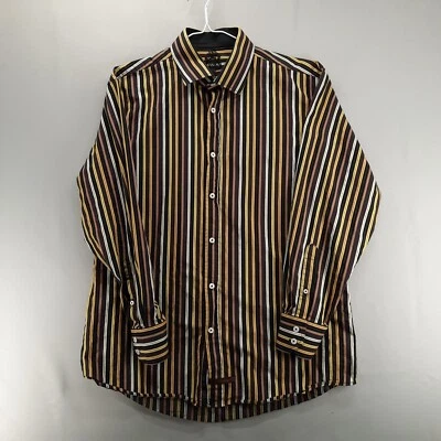 English Laundry Button Shirt Mens 17 34/35 Brown Gold Stripe Long Sleeve Cotton - image 1 of 4