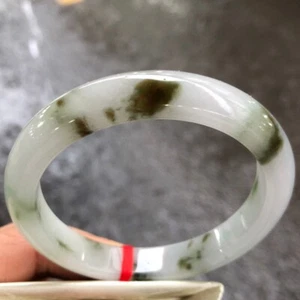 Nature Grade AAA Icy Green&White Burmese Jade jadeite bracelets 58.5mm - Picture 1 of 12