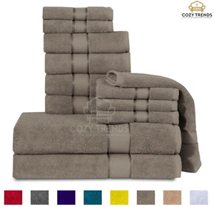 100% Combed Cotton 12-Piece Towel Set 600 GSM Kitchen Bathroom Absorbent Towels - Picture 1 of 18