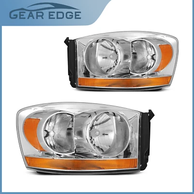 Headlights For 2006-2008 Dodge Ram 1500 2500 Amber Cab Models Chrome Headlamps - Image 1 of 4