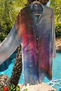 Maya Antonia Hand Tie-Dye Ice&Fire Bamboo-Cotton/Ruffle/Flowy/Boho Shirt/Dress - Picture 1 of 16