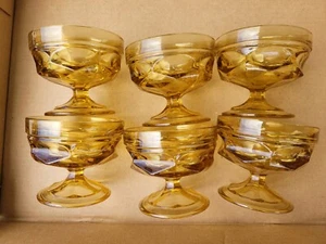 Vintage Anchor Hocking Bernstein Ringelblume Lido Milano Fuß Dessert Tassen Set 6 - Bild 1 von 9