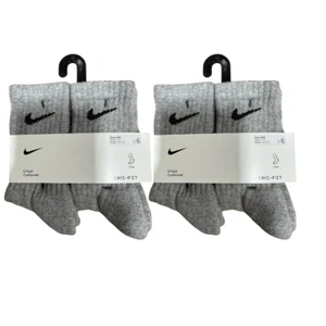 (3 Pack) Nike Kids Grey 6 Pairs Boys Cusioned Crew Dri-Fit Socks size 4-5 - Picture 1 of 3