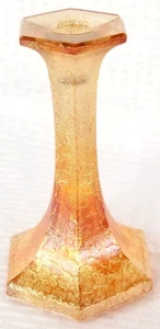 Imperial Glass Iridescent Marigold Carnival Crackle 7" Taper Candle Holder - Picture 1 of 12