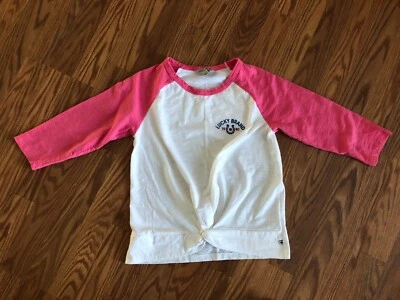 Camiseta infantil Lucky Brand meninas marfim e rosa manga 3/4 tamanho grande - Imagem 1 de 4