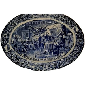 Vintage Liberty Flow Blue Declaration Of Independence Oval Platter 18" x 14" Exc - Picture 1 of 7