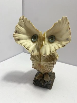Vintage Sea Shell Owl Figurine Googly Eyes Handmade Beach Tropical - Image 1 of 4