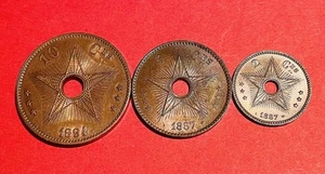 1800’s Congo Free State Lot Of 3 Beautiful High Grade Coins 1887, 1894 - Picture 1 of 2