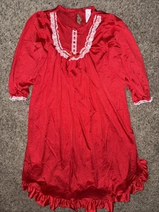 Vtg Laura Dare Christmas Red Long Nightgown Size 6 Nylon Silky Satin Lace - Picture 1 of 4