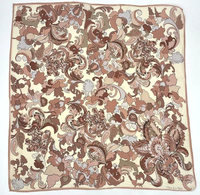De Colección Oscar De La Renta 29" Mujer 100% Seda Paisley Floral Bufanda Cuadrada Beige Tostado Foto 1 de 4