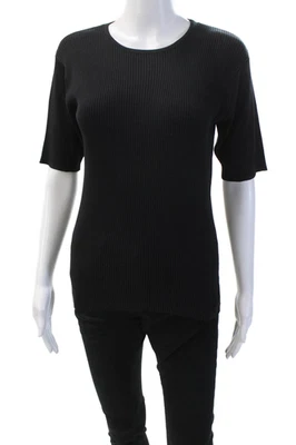 Doncaster 女式圆领短袖罗纹毛衣衬衫黑色 L 码 — 第 1/4 张图片