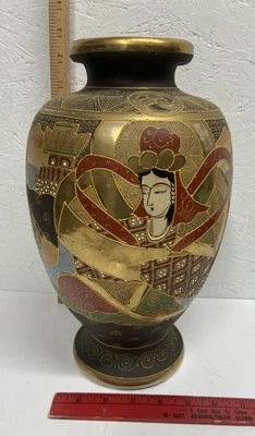 Antique Japanese Hand Painted Porcelain Gold Gilt Art Vase Table Lamp Base 12.5” - Image 1 of 4
