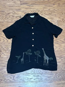 Vtg Nina Piccalino Womens Black Giraffe Chiffon Short Sleeve Button Up Shirt, 12 - Picture 1 of 6