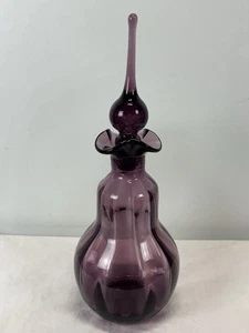 MCM Purple Amethyst Decanter Rainbow Glass Handblown Glass Genie Bottle Stopper - Picture 1 of 11