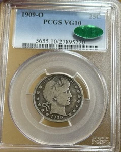 1909-O Barber Silver Quarter PCGS VG10 CAC Beautiful 25C Coin - Picture 1 of 2