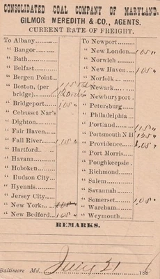 Baltimore MD    1886 Postal Card    Consolidated Coal Co. / Gilmor Meredith 1886 - Image 1 of 2