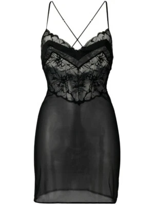 NUEVO CON ETIQUETAS La Perla WISTERIABlack Leavers encaje seda georgette slip talla 4 (M/L) y tanga Foto 1 de 4