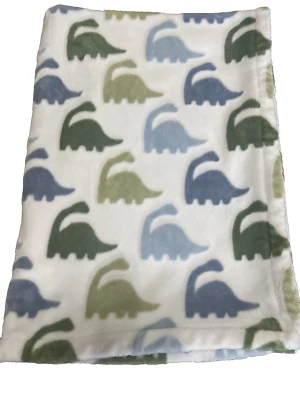 Manta de dinosaurio The Peanutshell polar azul verde blanco felpa Foto 1 de 4