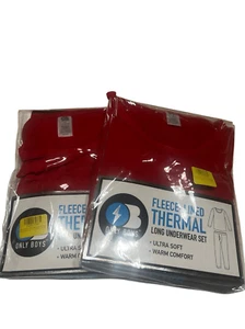 Only Boys (2) Red Fleece Lined Thermal Long John’s  Set Sz L 12-14 NIP - Picture 1 of 3