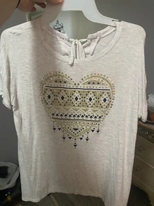 Girls Justice size 14/16 Heart Glitter Shirt Short Sleeve - Picture 1 of 7