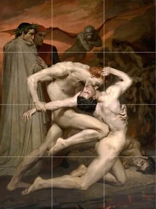 Panel de cerámica de mosaico de Bouguereau Dante y Virgilio en azulejo infernal mural arte de pared - Imagen 1 de 4