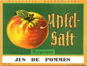 Vintage Original Drink Label Apfel Saft Jus De Pommes Naturrein Alkoholfrei - Picture 1 of 1