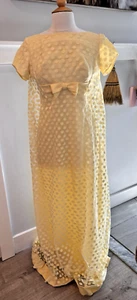50s Lemon Chiffon Prom Dress Yellow Empire Waist Floor Length Taffeta Lace VTG - Picture 1 of 8