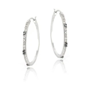 925 Silver .06ct Black Diamond & White Topaz Hoop Earrings - Picture 1 of 3