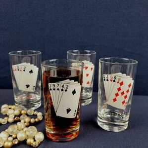 4 Poker Card  Casino Themed Drinking Glasses - Flush, One Pair, Four of Kind