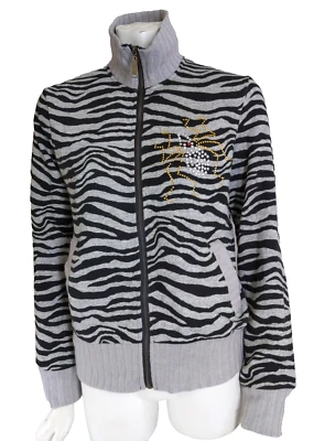 DSQUARED2 XL Cardigan Jacket Spider Studded Cotton Knit Striped Full Zip Italy - Image 1 of 4