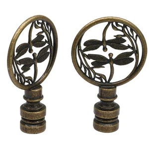 2 Pack Double Dragonfly Lamp Finial Cap Knob for Lamp Shade, Antique Bronze - Picture 1 of 7