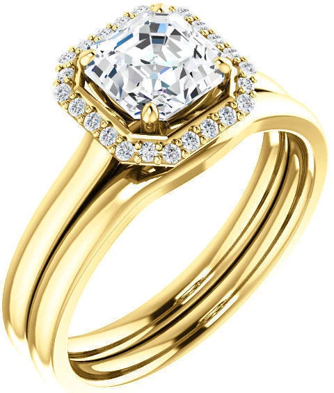 Anel de noivado de ouro amarelo 14k com halo de diamante redondo Asscher e 1,14 ct total - Imagem 1 de 1