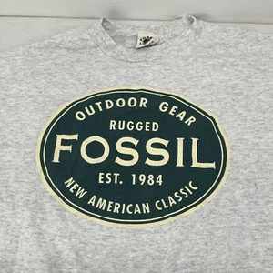 Vintage Fossil Outdoor Brand T Shirt USA Made T Shirt Heathered-Grey Size LARGE - Picture 1 of 10