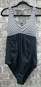 Beach Bump Motherhood Maternity Size L Swimsuit Halter Black & White - Picture 1 of 11