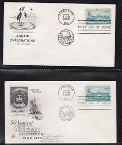 USA 1959 2 FIRST DAY COVERS 4c ARCTIC EXPLORATIONS POLAR WITH CACHETS - Picture 1 of 1