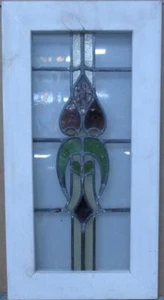 MIDSIZE OLD ENGLISH LEADED STAINED GLASS WINDOW Abstract Floral 13.5" x 26" - Picture 1 of 3