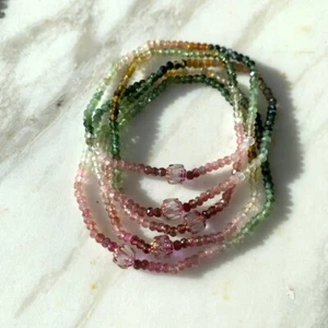 Pulseras de mujer A++ multi turmalina facetadas redondas cuentas de piedras preciosas hechas a mano 6-8"" - Imagen 1 de 11