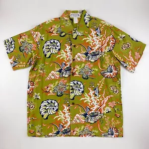 Camicia hawaiana verde vintage Kona Bay media vita marina conchiglie pesce corallo - Foto 1 di 5