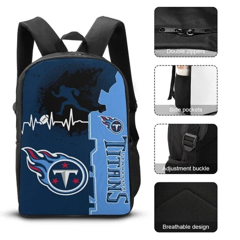 Tennessee Titans Shoulder Backpack 17” Travel Backpack Heartbeat Sport Style Cover
