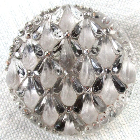 1 3/16" Antique Lacy Glass Button w 2-Way Box Shank Cover