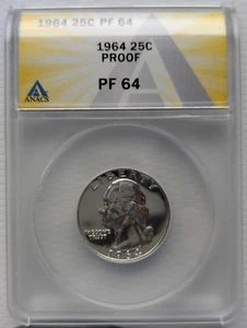 1964 Washington Quarter 25c ANACS PF 64 - Picture 1 of 4