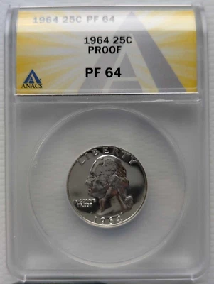 1964 Washington Quarter 25c ANACS PF 64 - Image 1 of 4