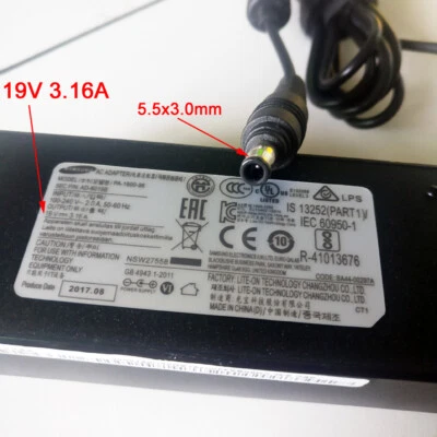 1pc New Genuine Samsung 19V 3.16A 60W 5.0x3.0mm Tip AC/DC Power Charger Adapter - Image 1 of 4