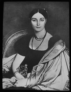ANTIQUE Magic Lantern Slide WOMAN WITH FAN C1910 PHOTO OF PAINTING - Picture 1 of 2