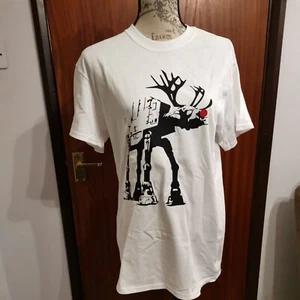 Reindeer Christmas White T-Shirt Steampunk Funny Unisex Medium Pit to pit 20" - Picture 1 of 2