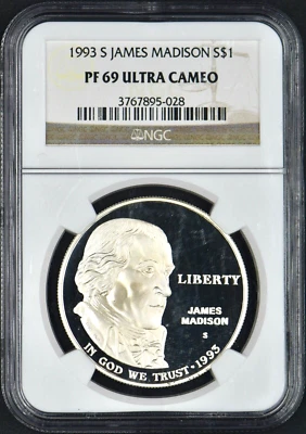 1993-S Silver $1 James Madison Commemorative NGC PF69 Ultra Cameo ✪COINGIANTS✪ - Image 1 of 2
